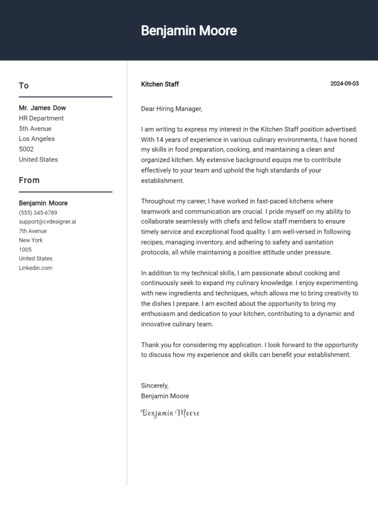 Kitchen Staff Cover Letter Example for 2025: Proven Tips