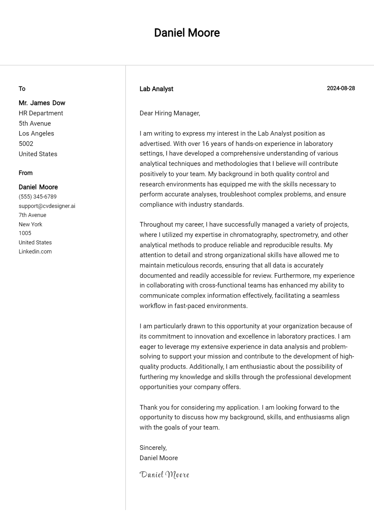 lab analyst cover letter example