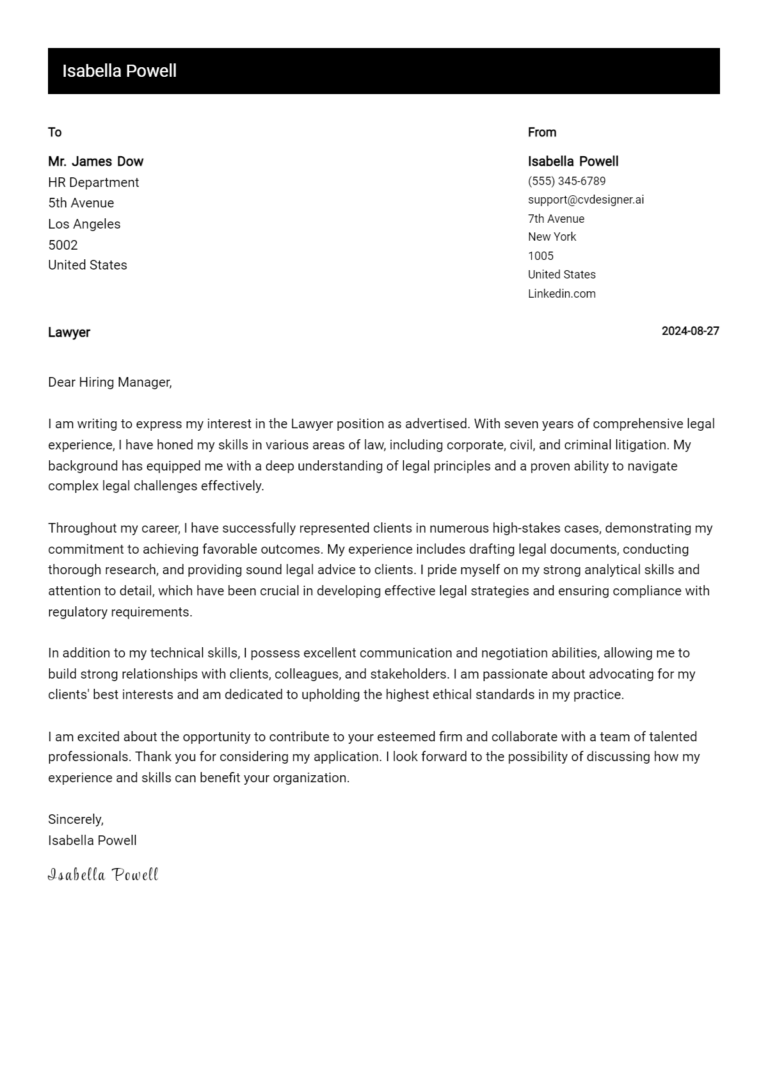 Lawyer Cover Letter Example for 2025: Free Templates 1 Lawyer Cover Letter Example for 2025: Free Templates