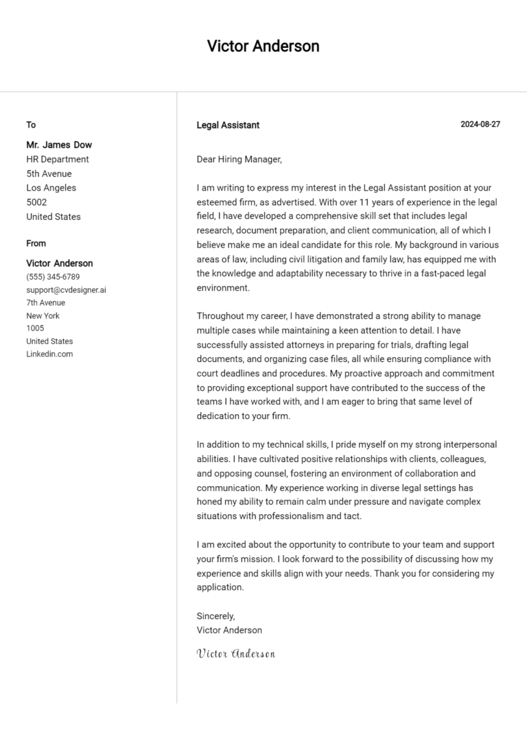 12 Legal Assistant Cover Letter Examples & Samples for 2025