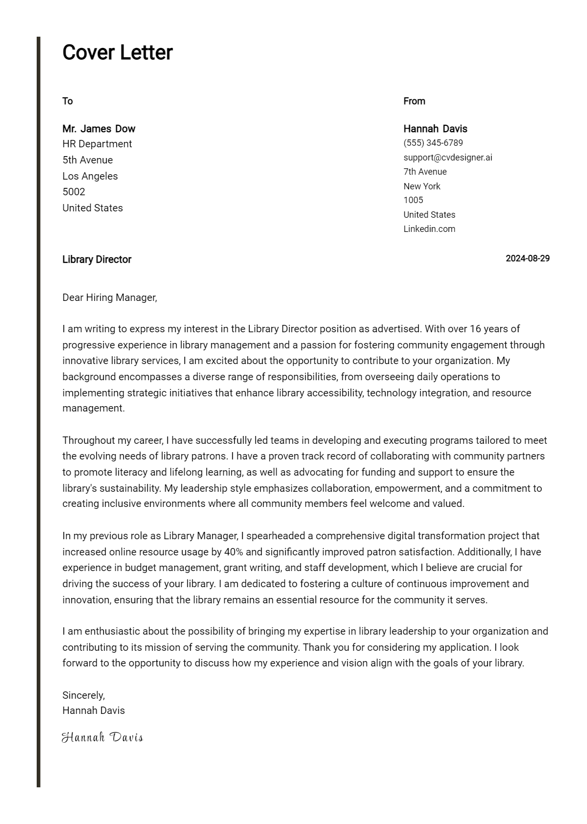 library director cover letter example