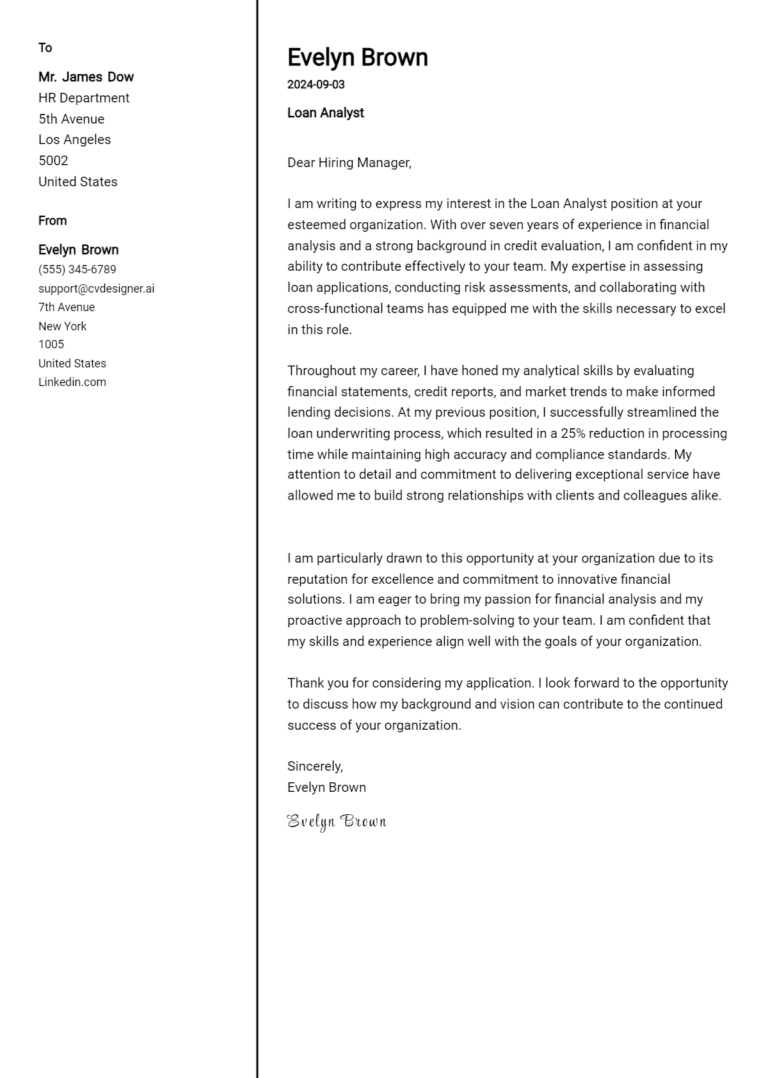 21 Loan Analyst Cover Letter Example for 2025: Free Templates
