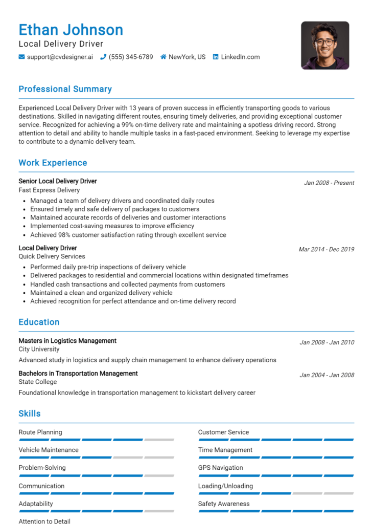 Local Delivery Driver Resume Example