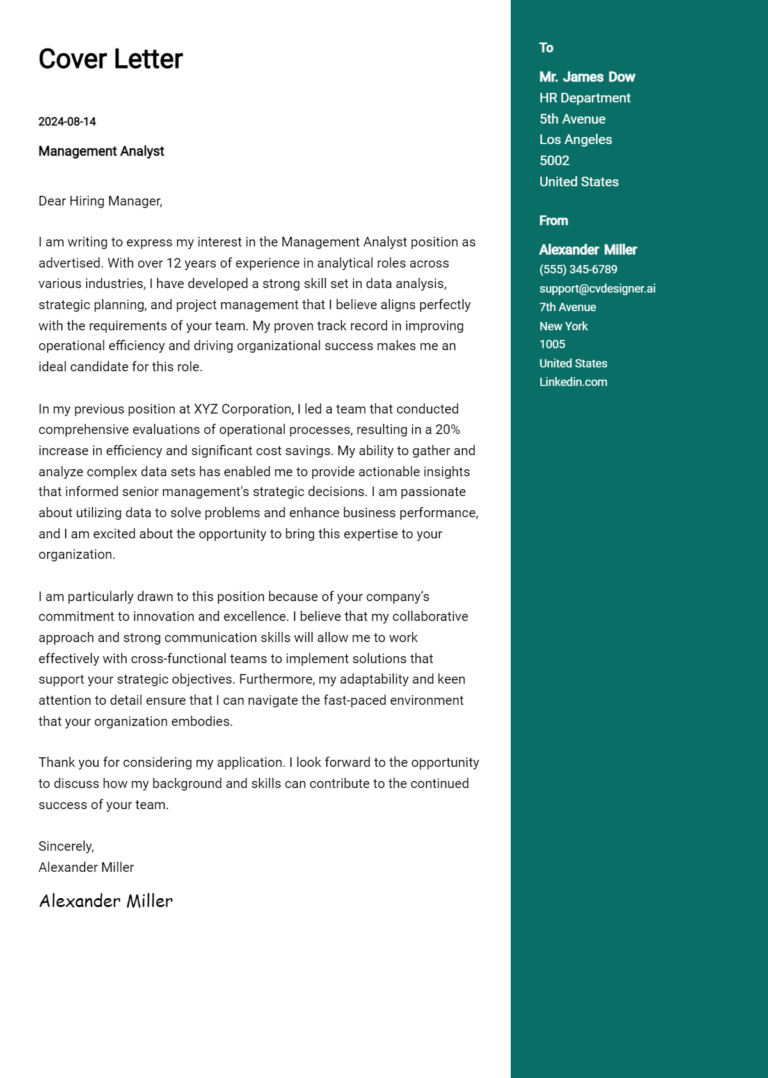 12 Management Analyst Cover Letter Examples for 2025 (Complete Writing Guide)