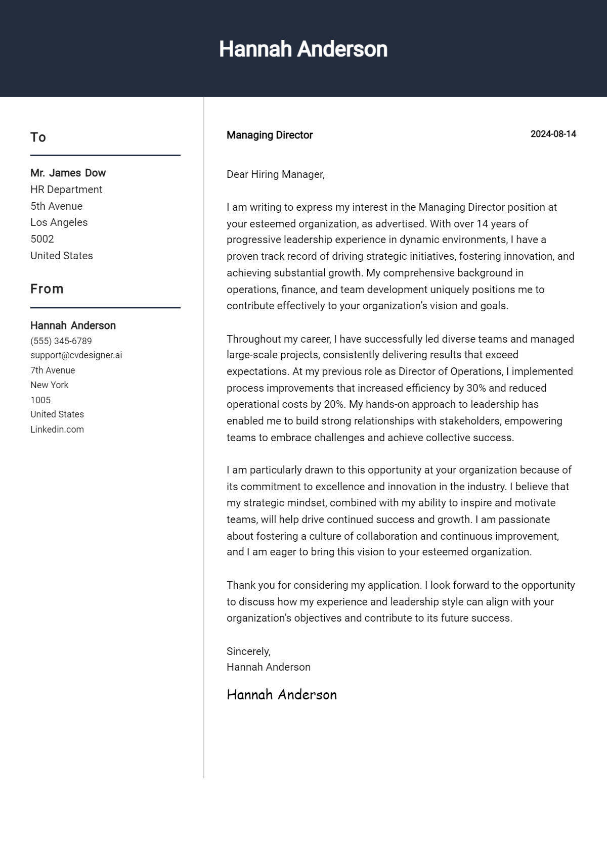 managing director cover letter example