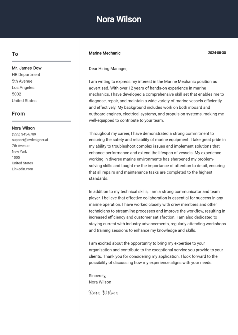 7 Marine Mechanic Cover Letter Examples and Templates for 2025 1 7 Marine Mechanic Cover Letter Examples and Templates for 2025