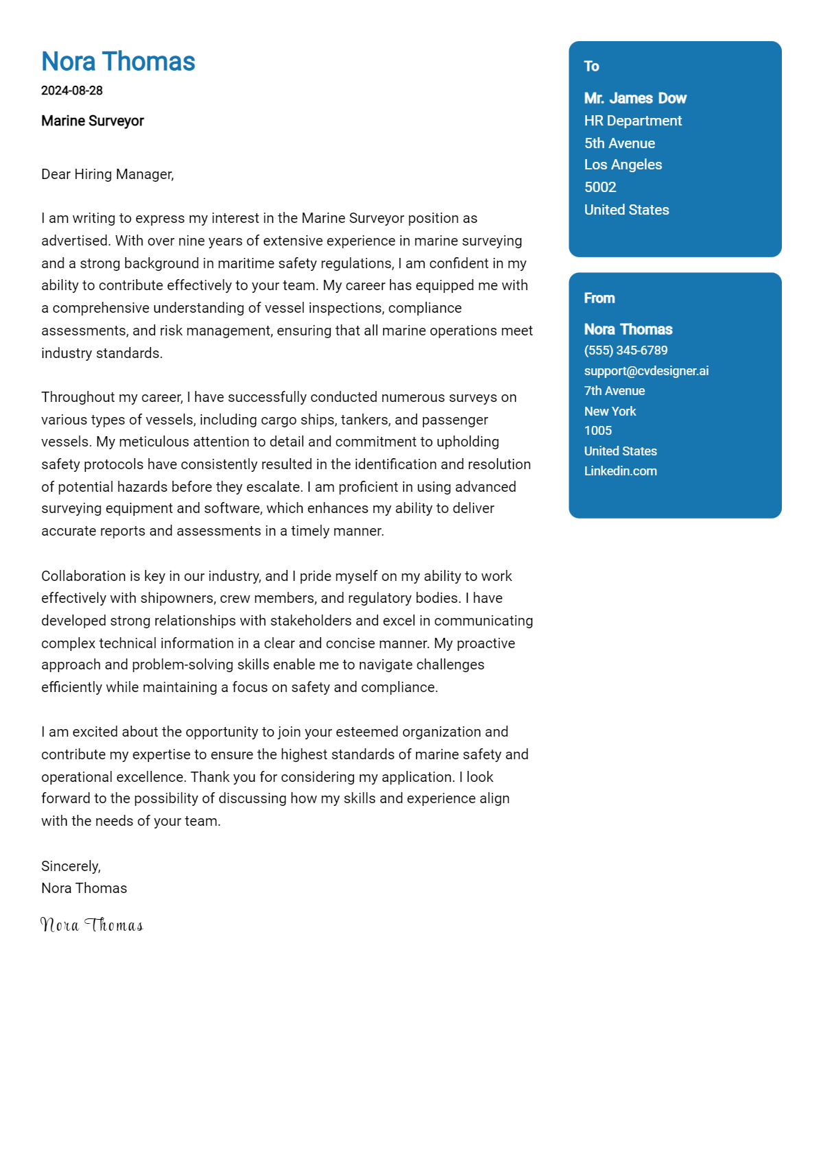 marine surveyor cover letter example