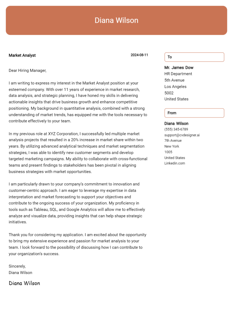 Market Analyst Cover Letter Example for 2025: Expert Tips & Templates