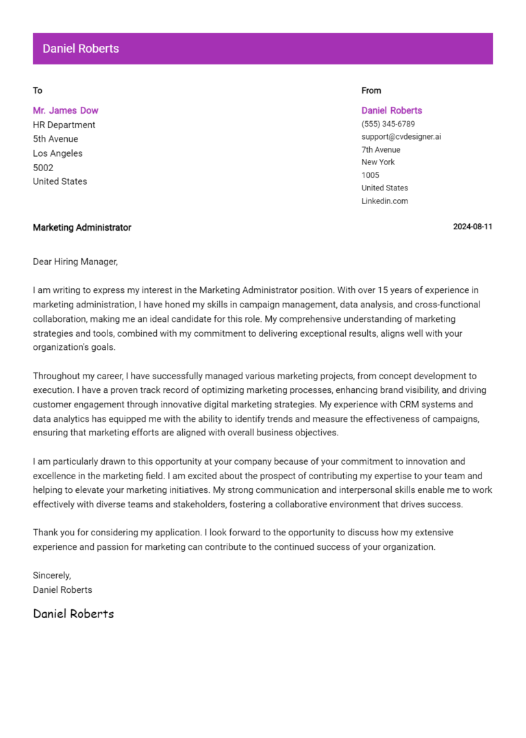 21 Marketing Administrator Cover Letter Examples for 2025 1 21 Marketing Administrator Cover Letter Examples for 2025