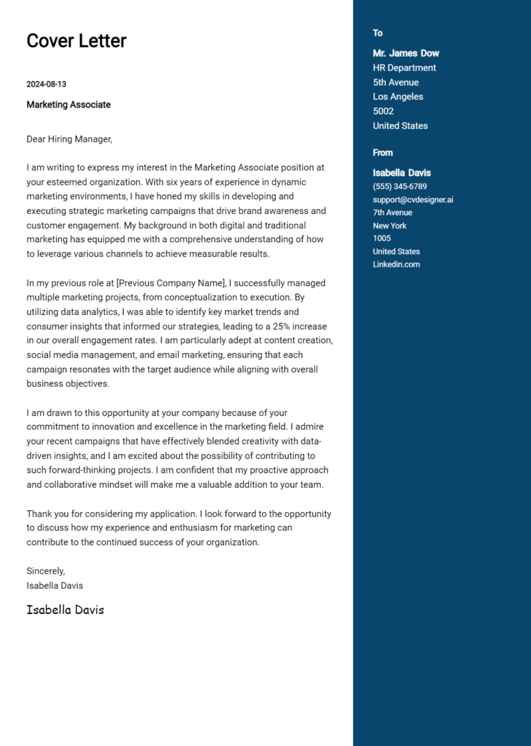 21 Marketing Associate Cover Letter Examples for 2025
