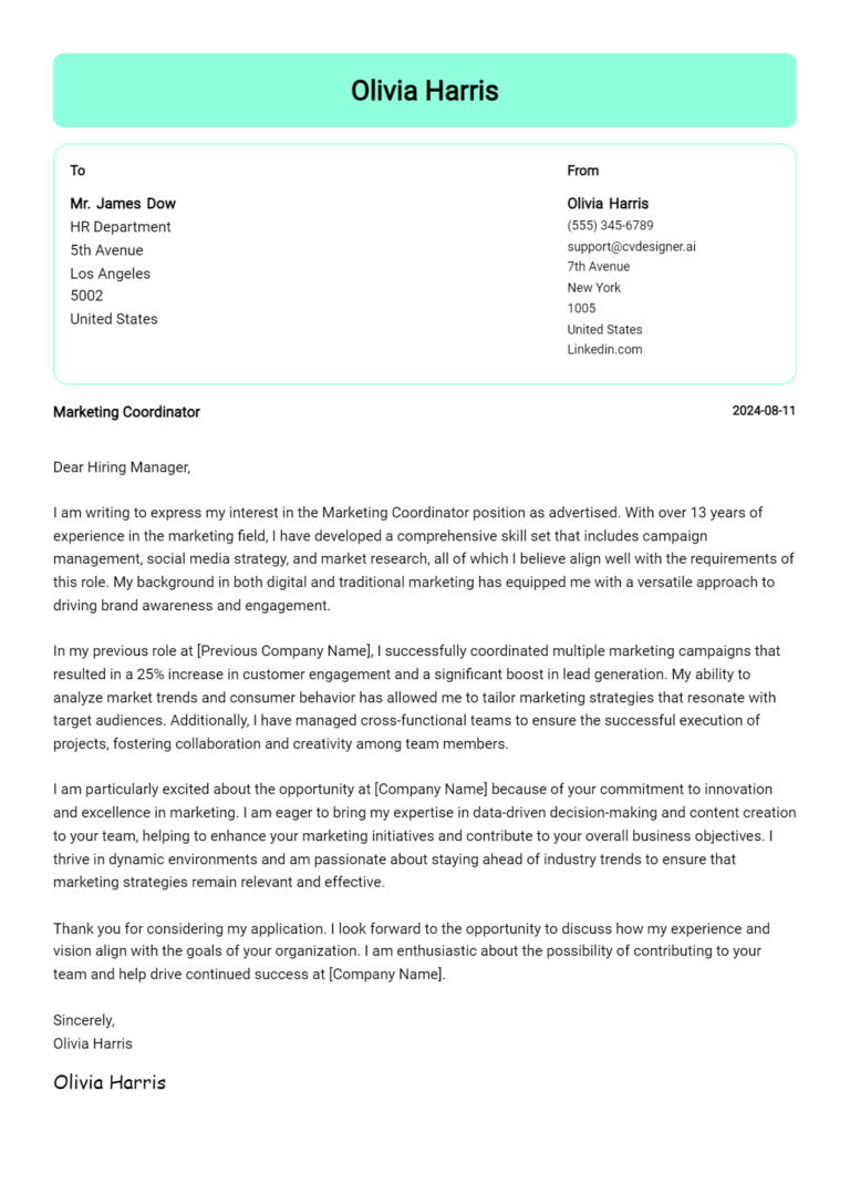 Marketing Coordinator Cover Letter Example for 2025: Expert Tips & Templates