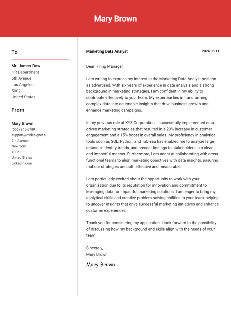23 Marketing Data Analyst Cover Letter Examples with Writing Tips for 2025