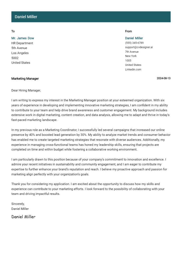 18 Marketing manager Cover Letter Examples for 2025: Top CV Skills 1 18 Marketing manager Cover Letter Examples for 2025: Top CV Skills