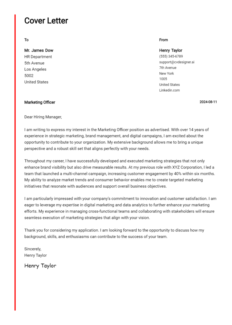 19 Marketing Officer Cover Letter Examples for 2025 (Writing Guide)