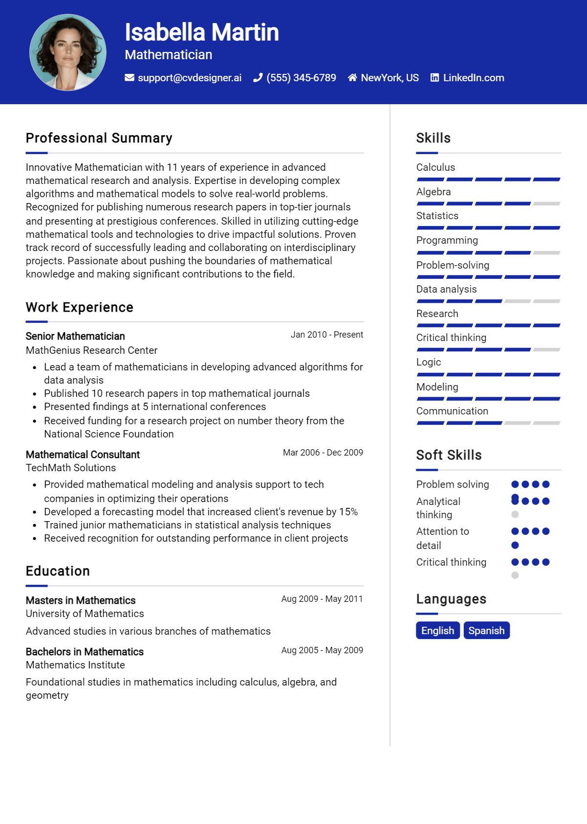 Mathematician Resume Example