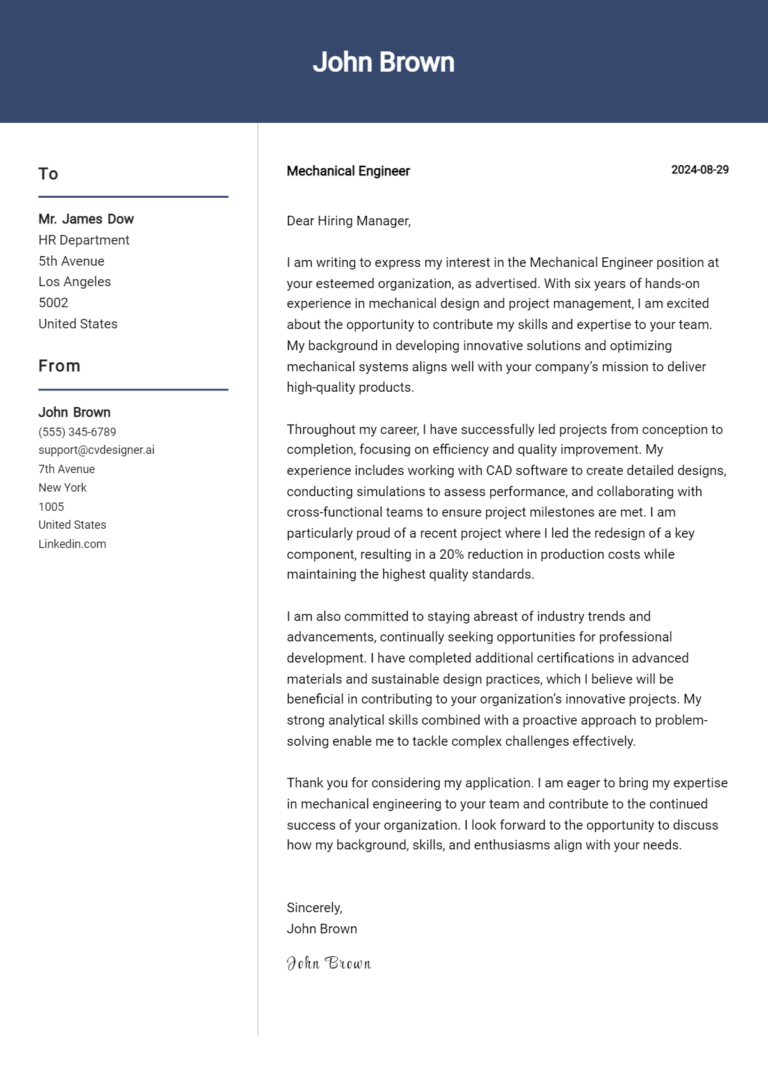 15 Mechanical Engineer Cover Letter Examples for 2025: Ultimate Guide