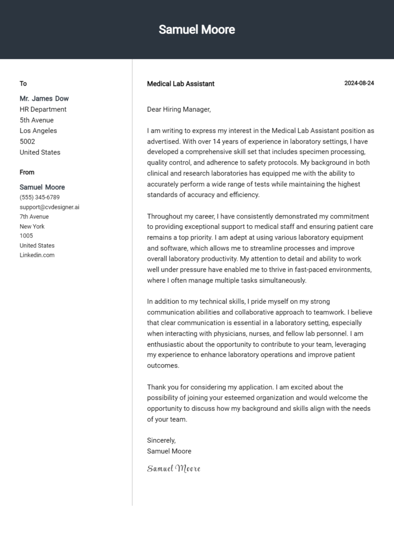 17 Medical Lab Assistant Cover Letter Examples for 2025: Proven Tips 1 17 Medical Lab Assistant Cover Letter Examples for 2025: Proven Tips