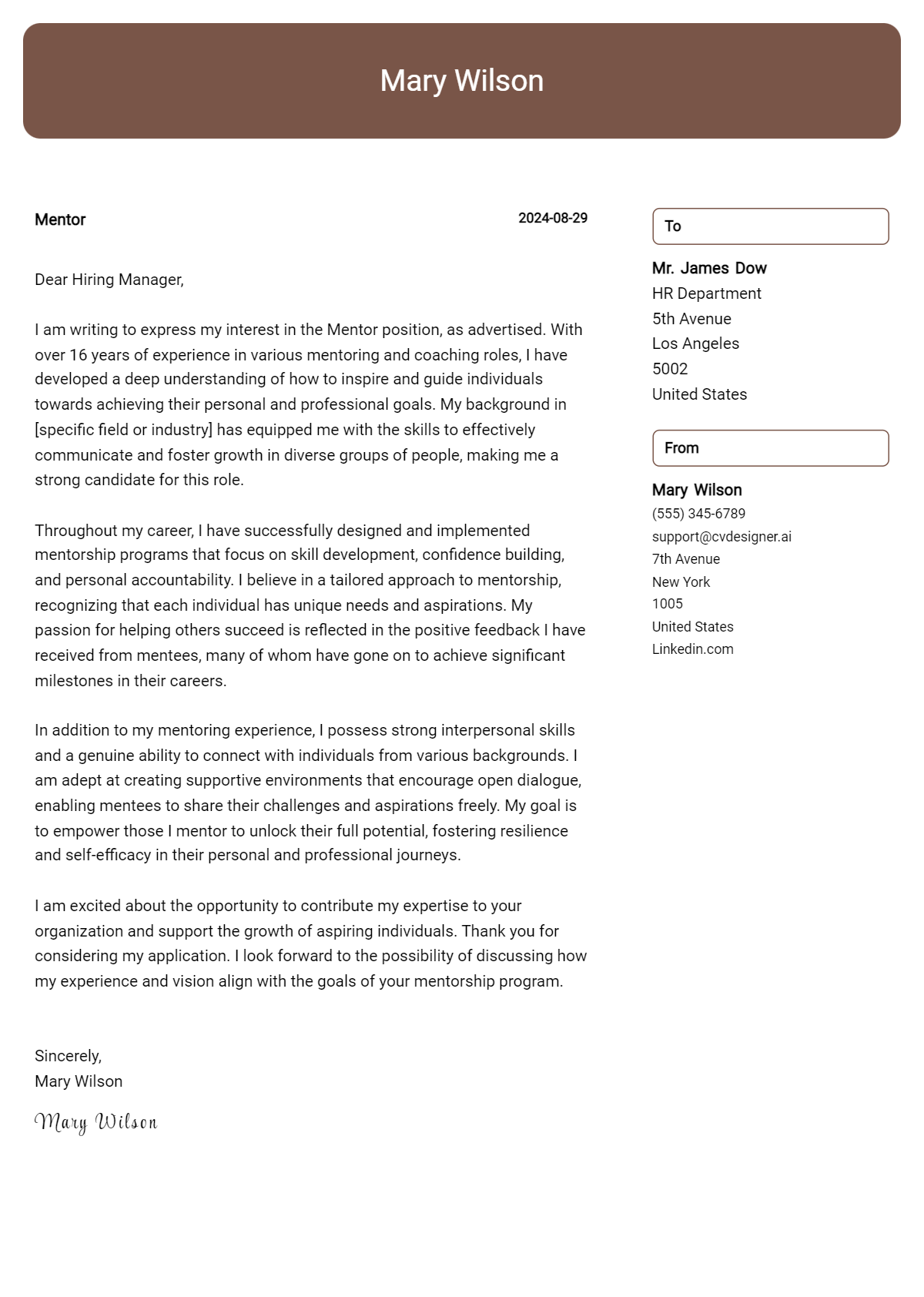 mentor cover letter example