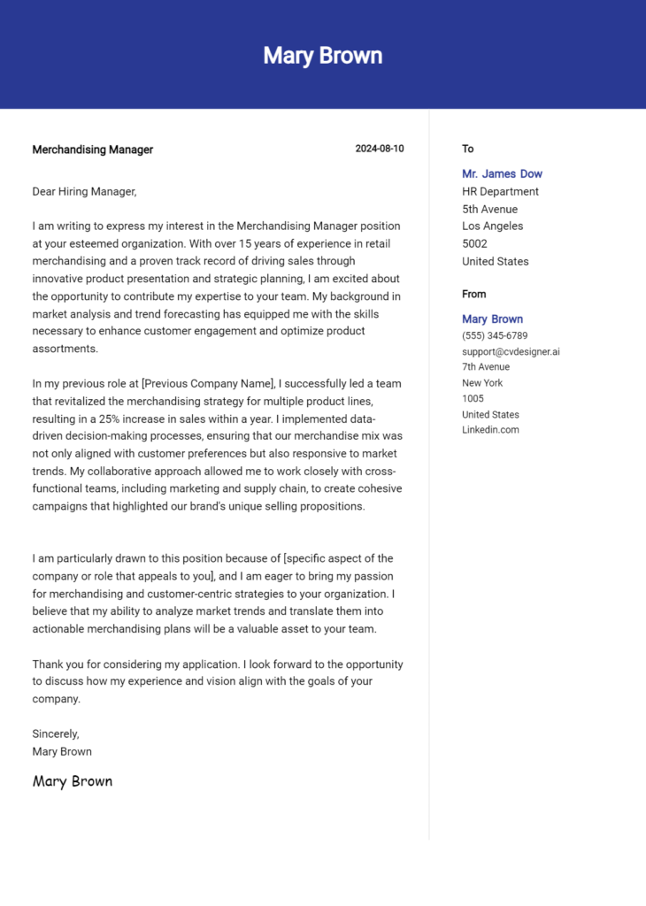 Merchandising Manager Cover Letter Example for 2024 (Complete Writing ...