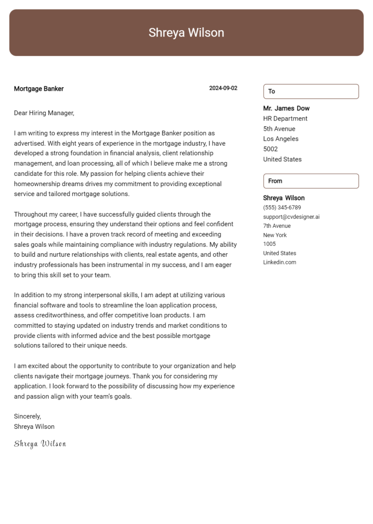 8 Mortgage Banker Cover Letter Samples & Examples 2025