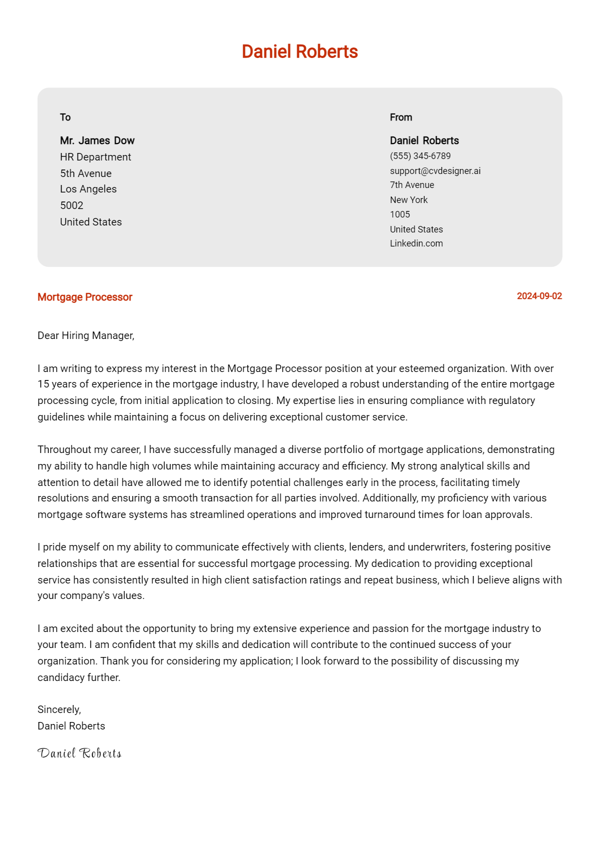 mortgage processor cover letter example