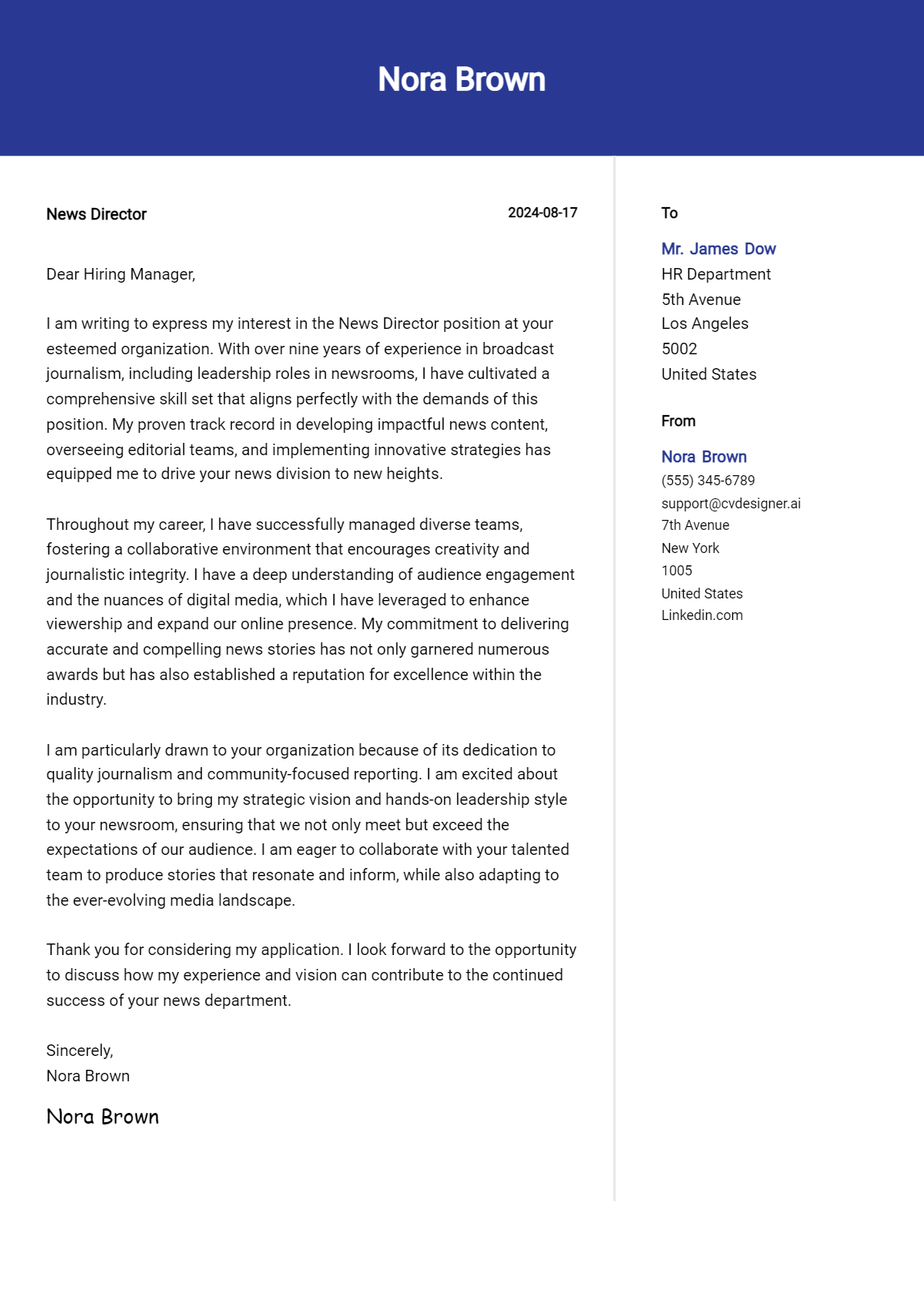 news director cover letter example