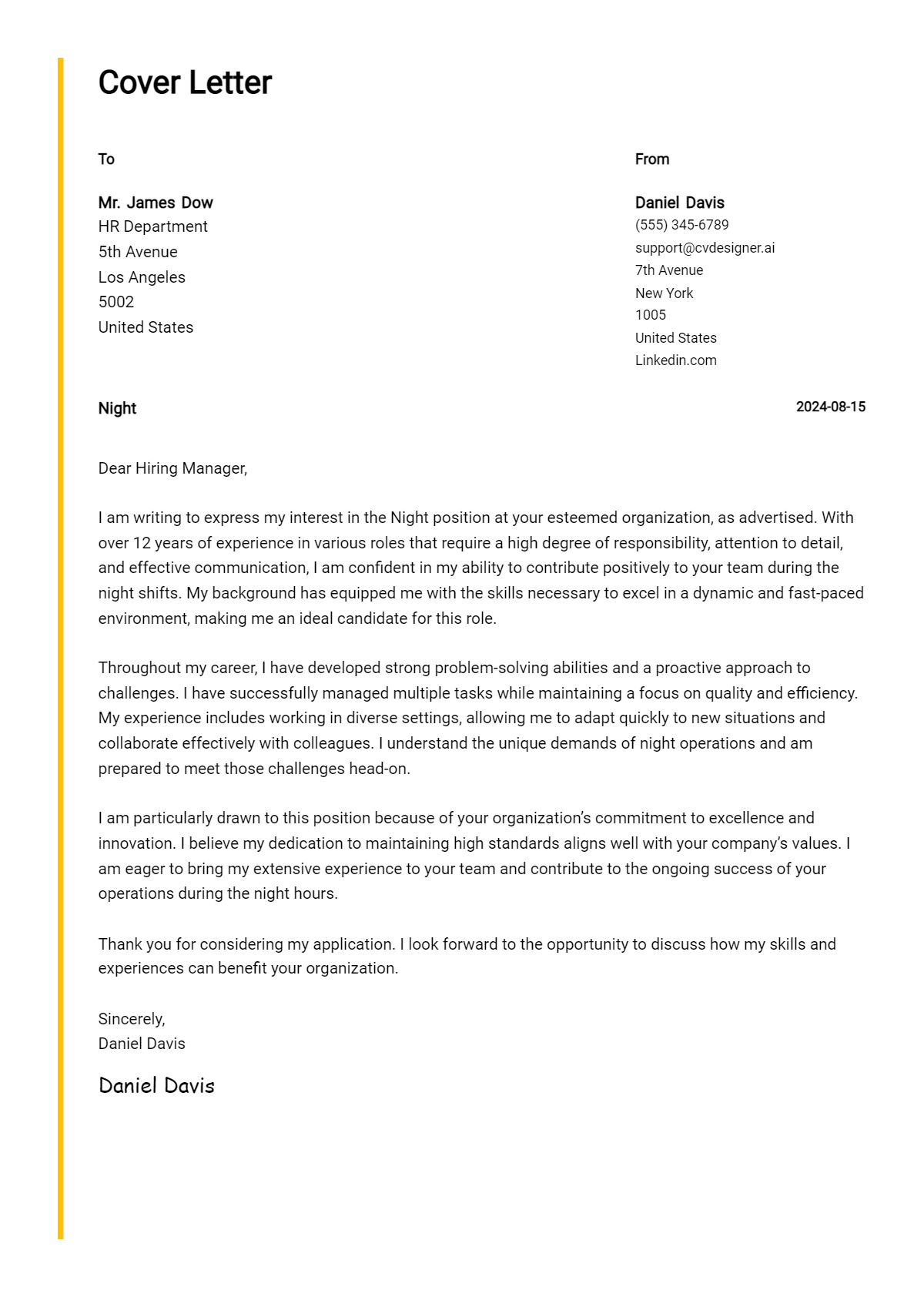 night cover letter example