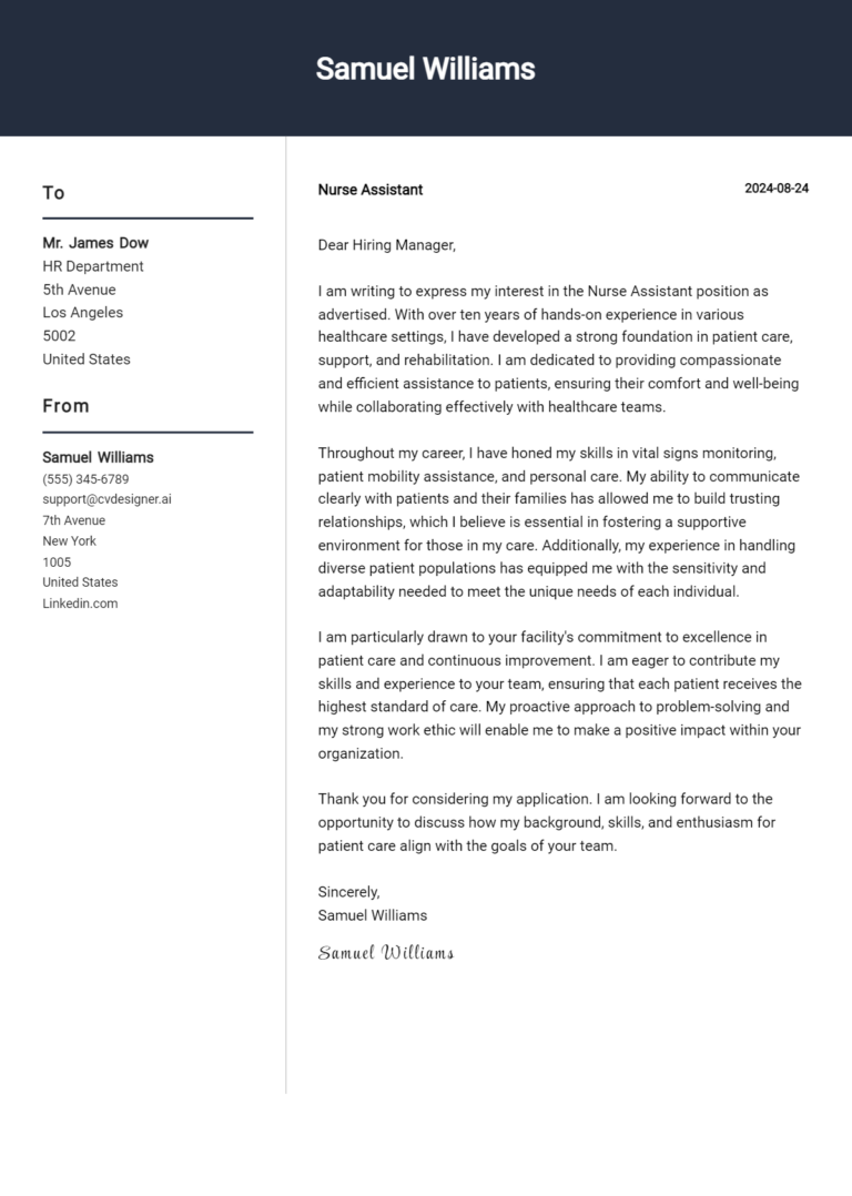 27 Nurse Assistant Cover Letter Examples for 2025: Expert Tips & Templates