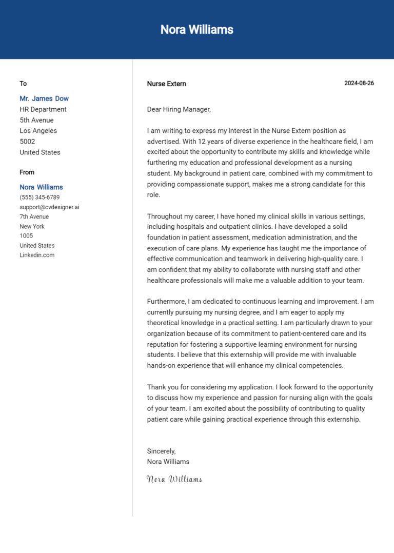 Nurse Extern Cover Letter Examples for 2025 (Downloadable)