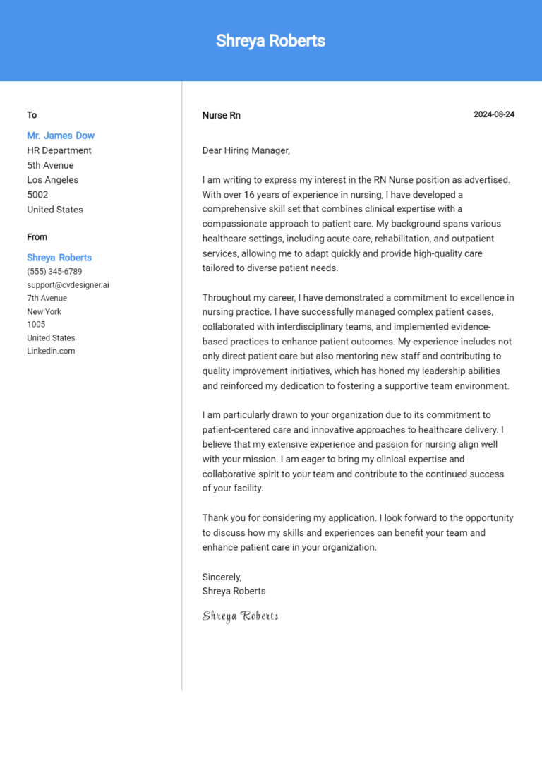 Nurse Rn Cover Letter Example for 2025 (Writing Guide)