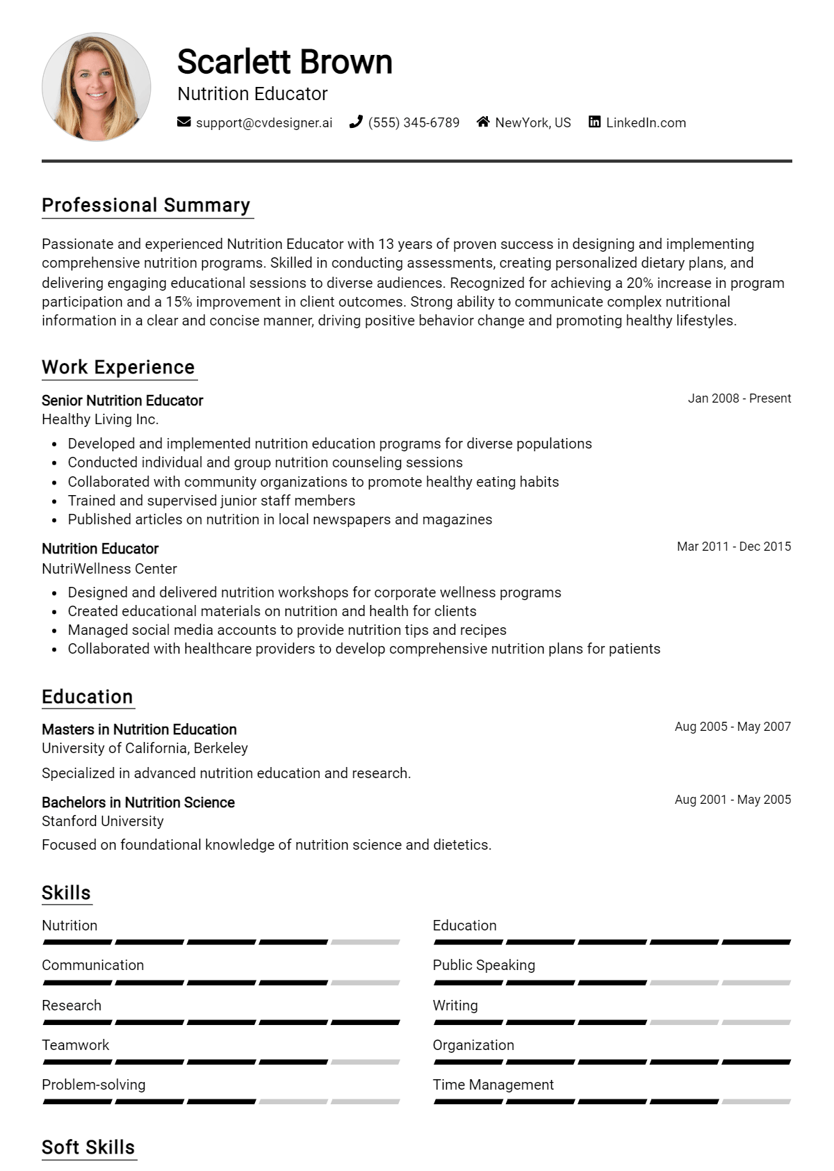 Nutrition Educator Resume Example