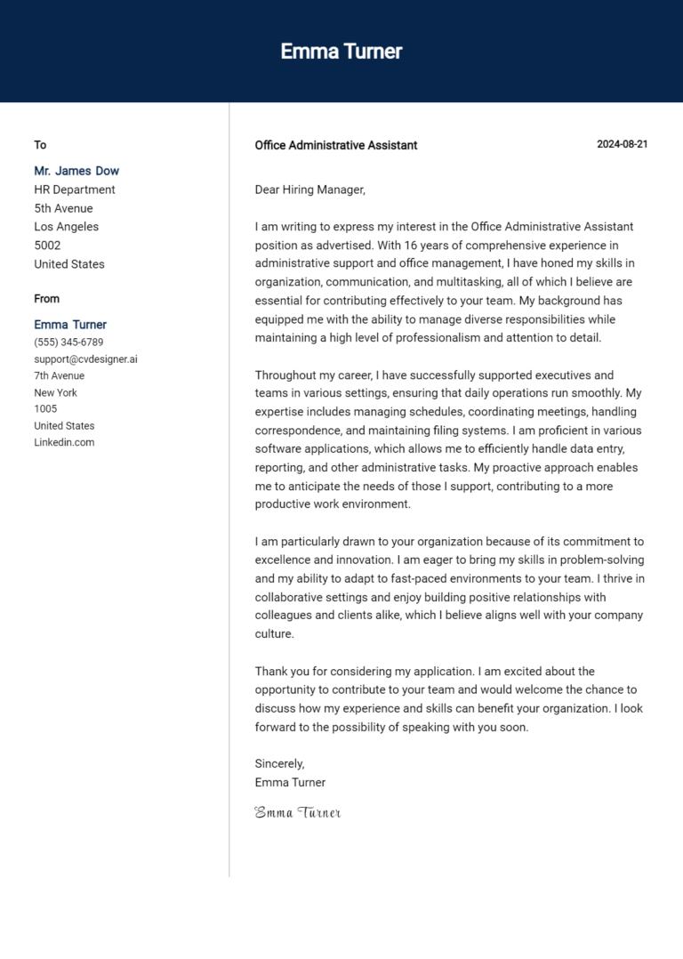 17 Office Administrative Assistant Cover Letter Examples for 2025: Ultimate Guide 1 17 Office Administrative Assistant Cover Letter Examples for 2025: Ultimate Guide