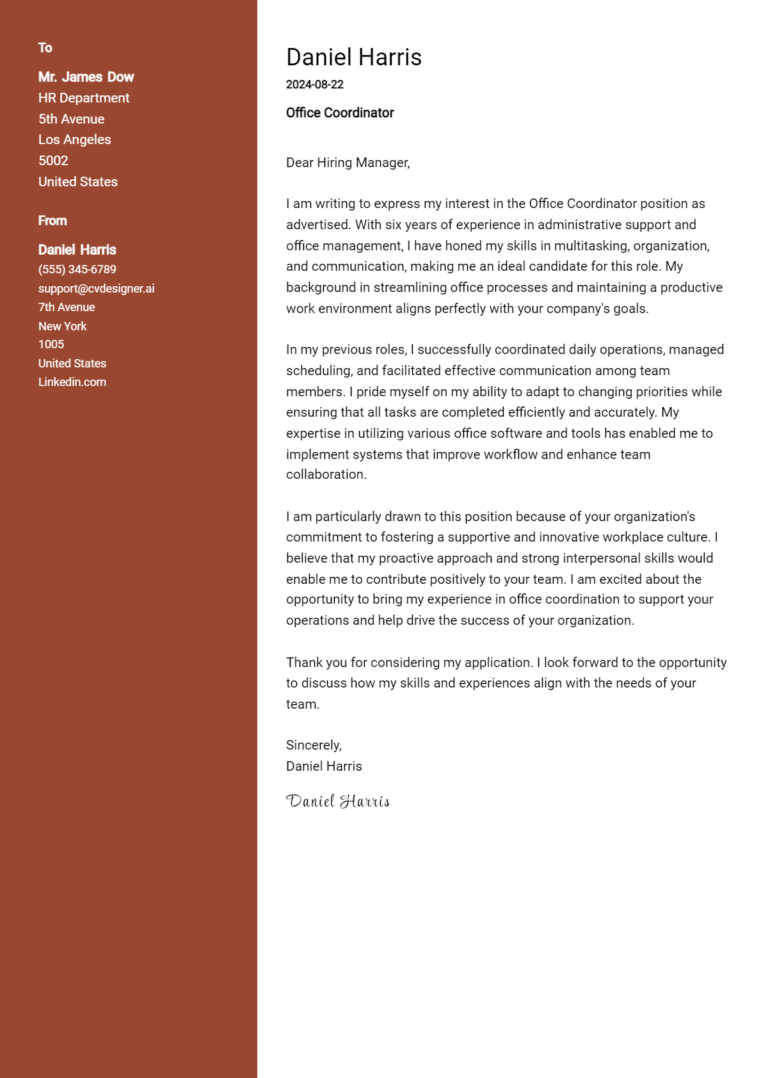 proposal coordinator cover letter