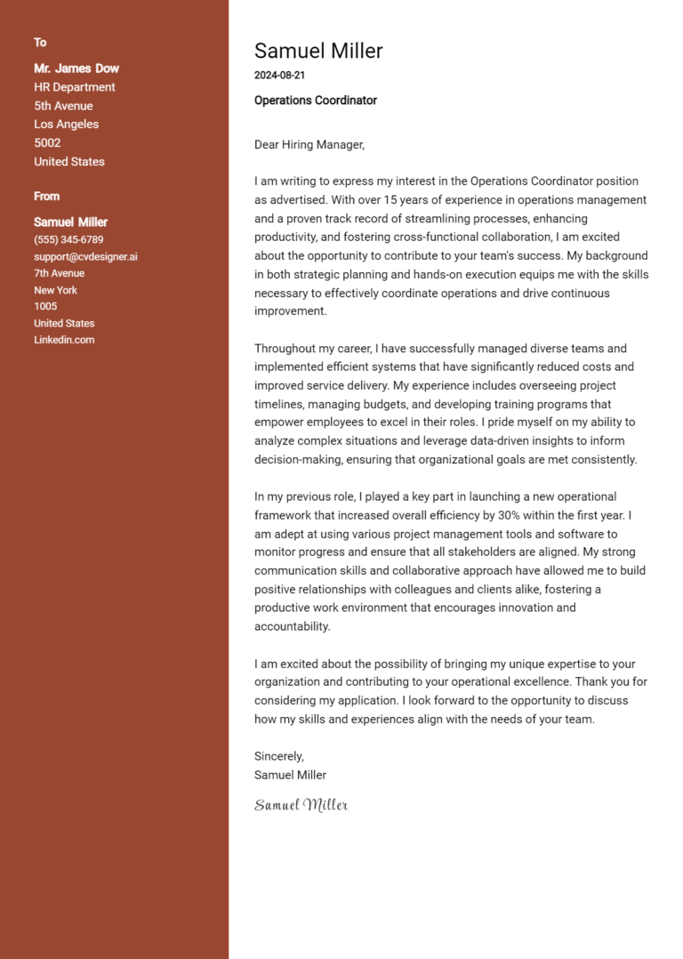 16 Coordinator Cover Letter Examples for 2024 (Download Templates ...