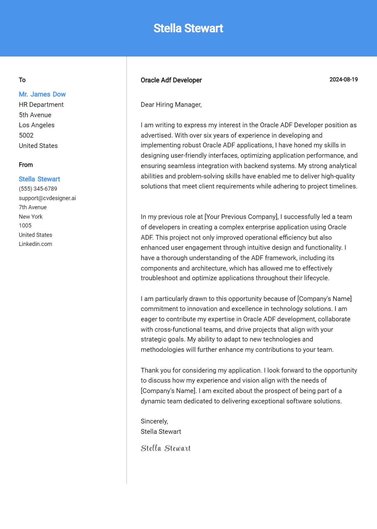 oracle adf developer cover letter example