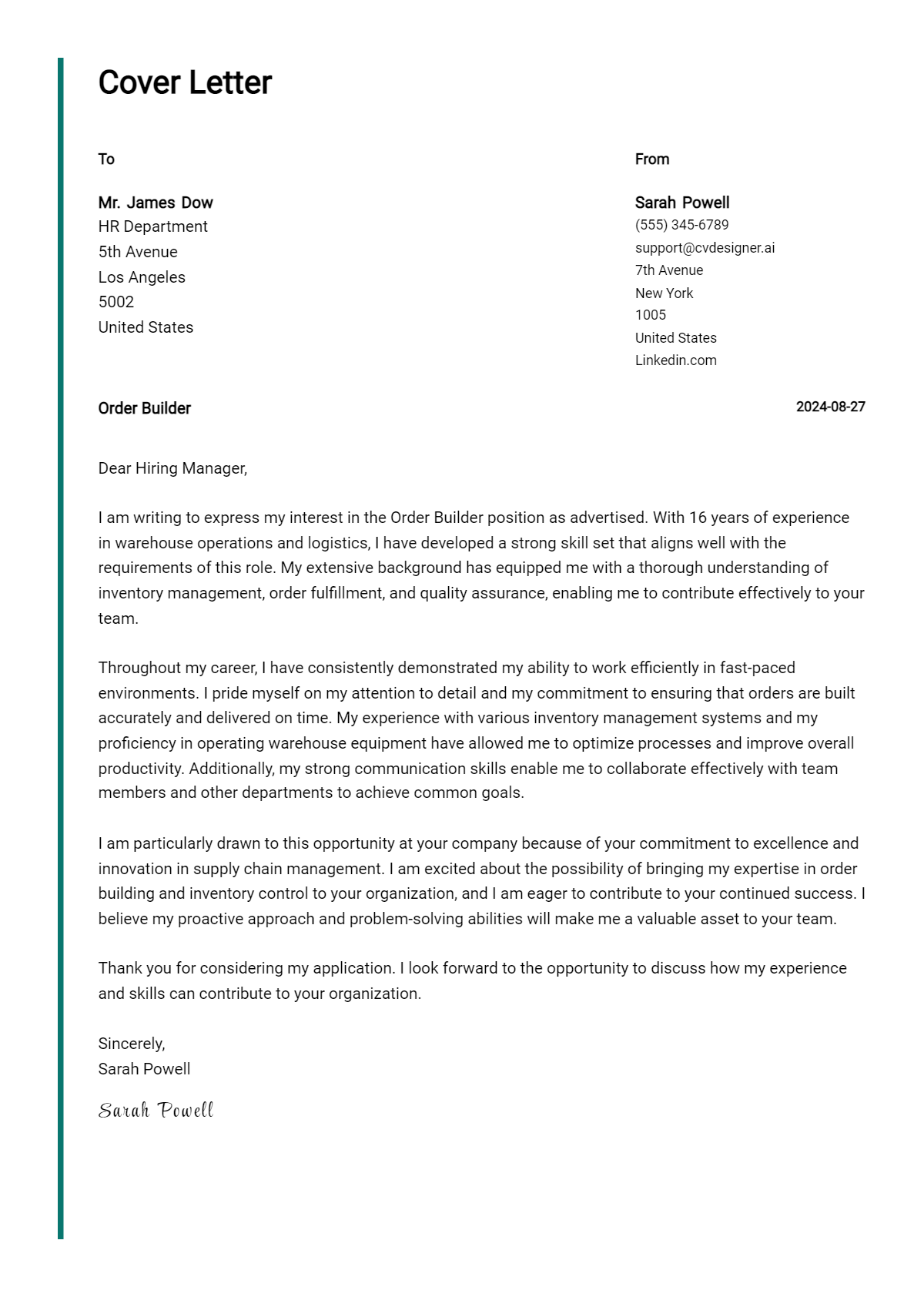 order builder cover letter example