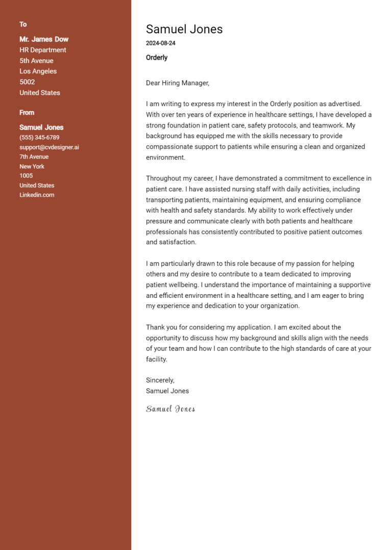 Orderly Cover Letter Example for 2025: Free Templates