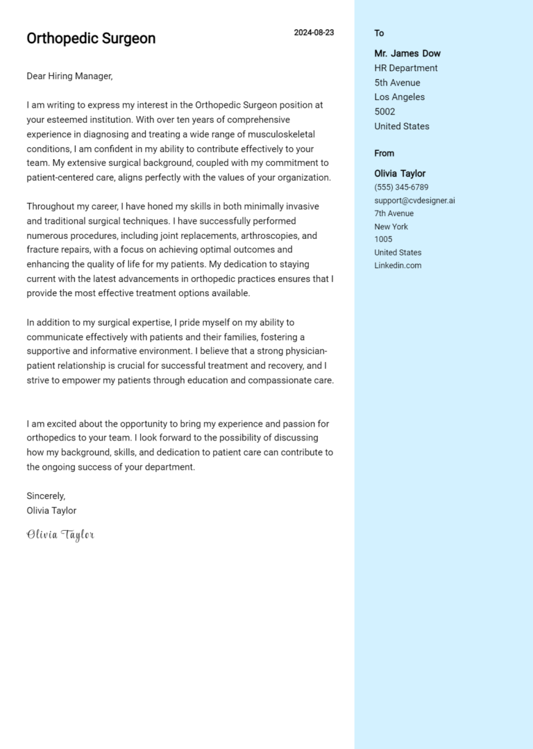 Orthopedic Surgeon Cover Letter Samples & Examples 2025