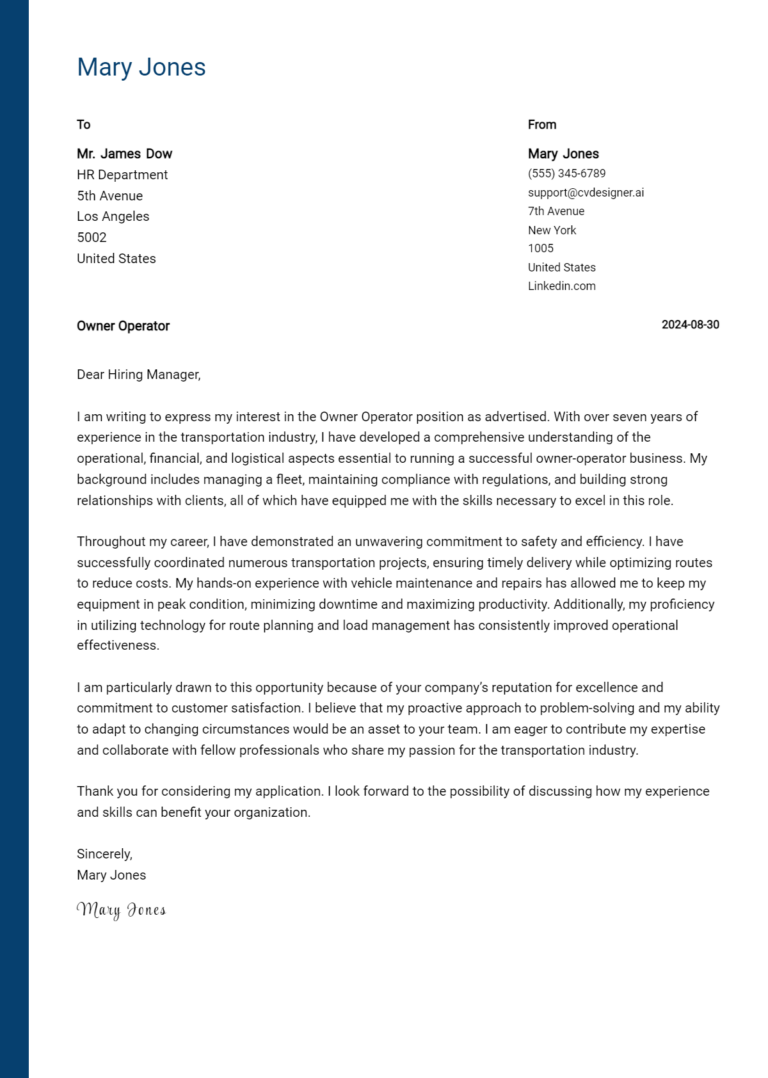 Owner Operator Cover Letter Examples and Templates for 2025 1 Owner Operator Cover Letter Examples and Templates for 2025