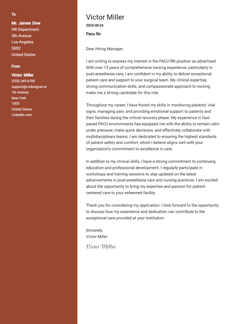 Pacu Rn Cover Letter Example for 2025 (Complete Writing Guide)