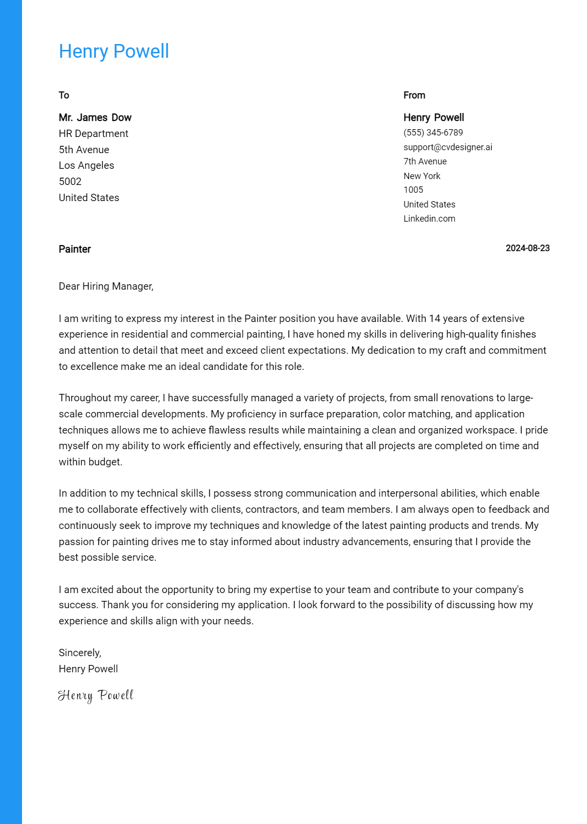 painter cover letter example