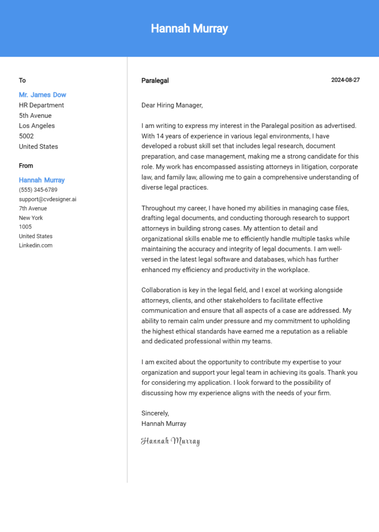 Paralegal Cover Letter Example for 2025: Tips & Templates