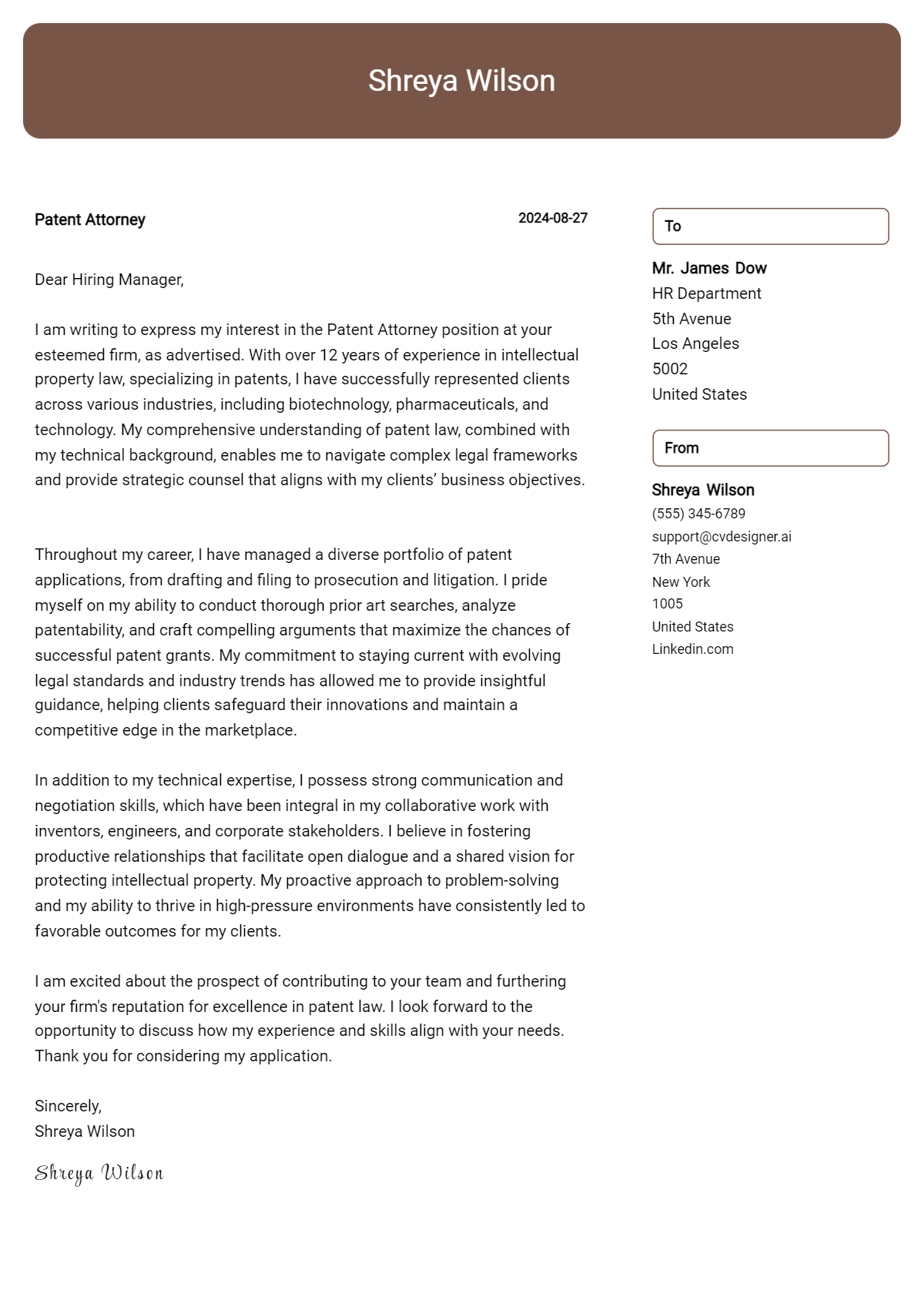 patent attorney cover letter example