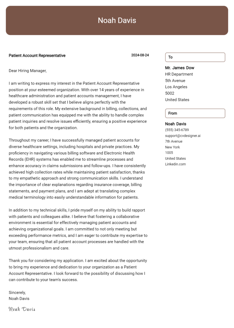 Patient Account Representative Cover Letter Examples with Writing Tips for 2025