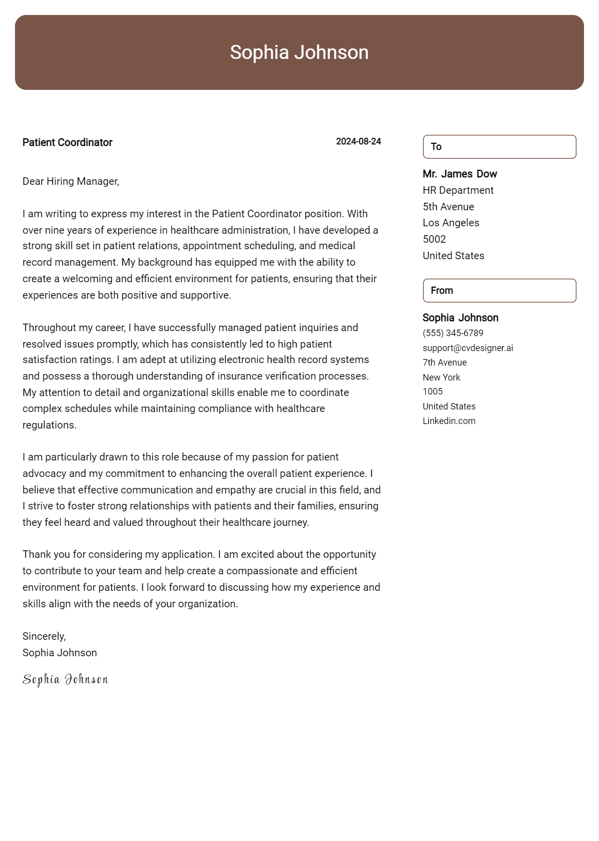 patient coordinator cover letter example