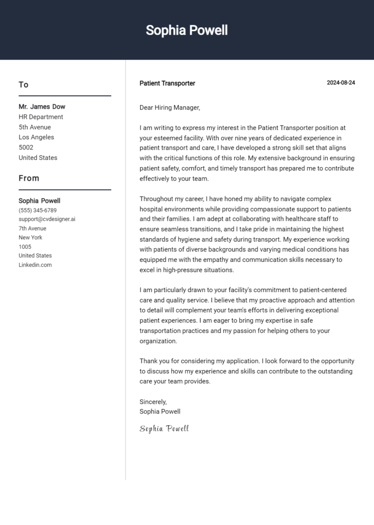Patient Transporter Cover Letter Samples & Examples 2025 1 Patient Transporter Cover Letter Samples & Examples 2025