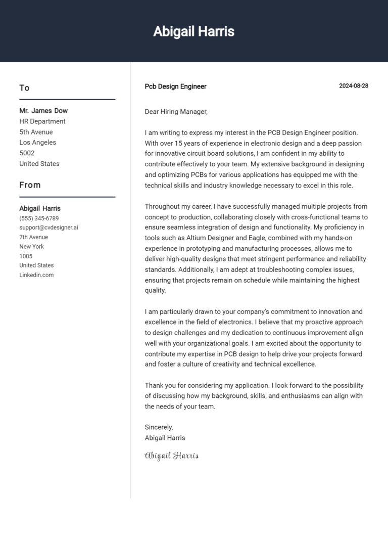 PCB Design Engineer Cover Letter Example for 2025: Proven Tips