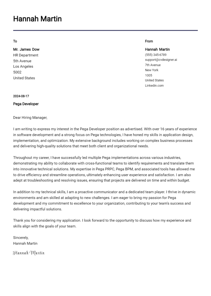 pega developer cover letter example