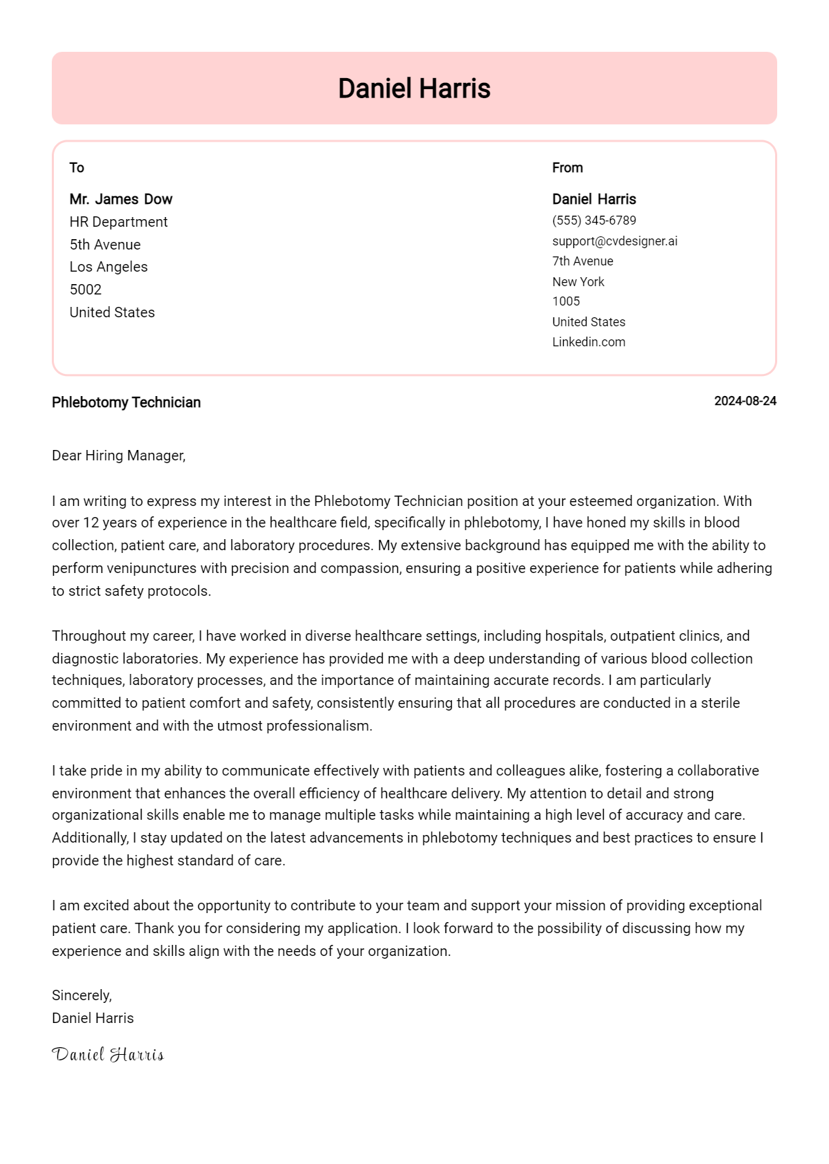 phlebotomy technician cover letter example