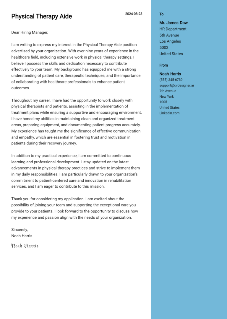 Physical Therapy Aide Cover Letter Example for 2025: Expert Tips & Templates